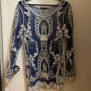 Beach Cover-Up/ Crochet Long Sleeve Top